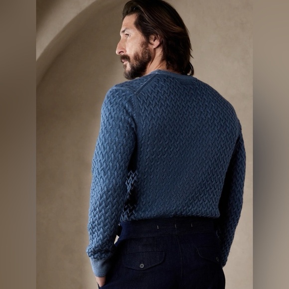 NWT! Banana Republic Clear Blue Sea Wool-Cashmere Cable Sweater - Size XL🩵 - Picture 3 of 6